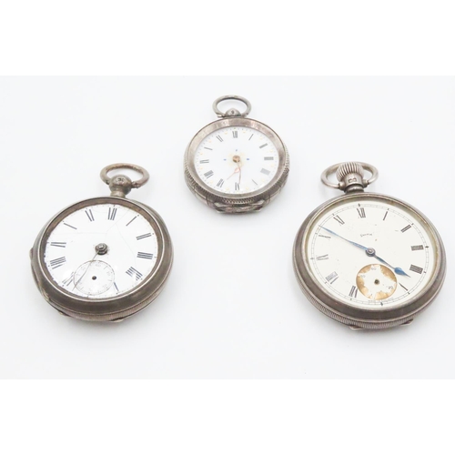 Three Silver Cased Pocket Watches Each Open Dial Examples Damage as Seen