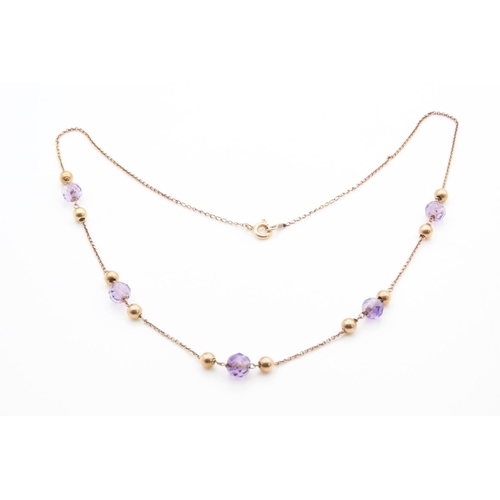 Amethyst Set 9 Carat Yellow Gold Necklace with Sphere Form 9 Carat Gold Spacers Barrel Form Clasp 40cm Long
