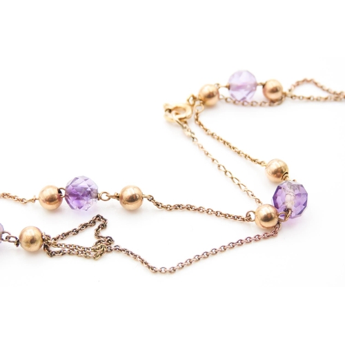 54 - Amethyst Set 9 Carat Yellow Gold Necklace with Sphere Form 9 Carat Gold Spacers Barrel Form Clasp 40... 