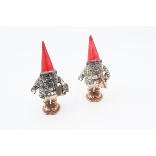 545 - Two Silver Gnome Figures Finely Detailed 5cm High Enamel Decoration