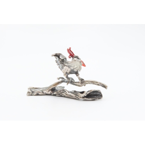 548 - Silver Bird on Brach Figure Enamel Decorated Finely Detailed HM to Base 6cm