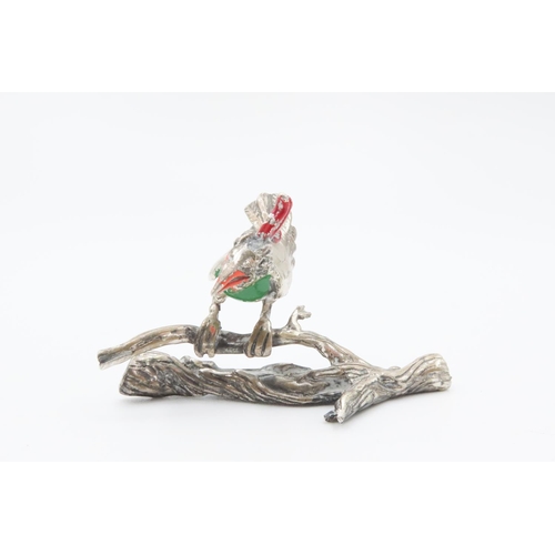 548 - Silver Bird on Brach Figure Enamel Decorated Finely Detailed HM to Base 6cm