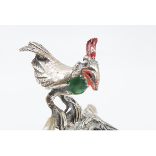 548 - Silver Bird on Brach Figure Enamel Decorated Finely Detailed HM to Base 6cm