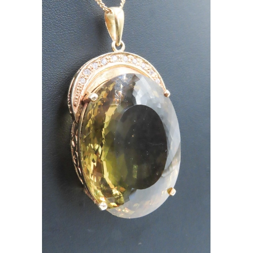 555 - Impressive Vintage Four Claw Set Citrine Pendant Mounted in 14 Carat Yellow Gold Basket Set Gem Inse... 