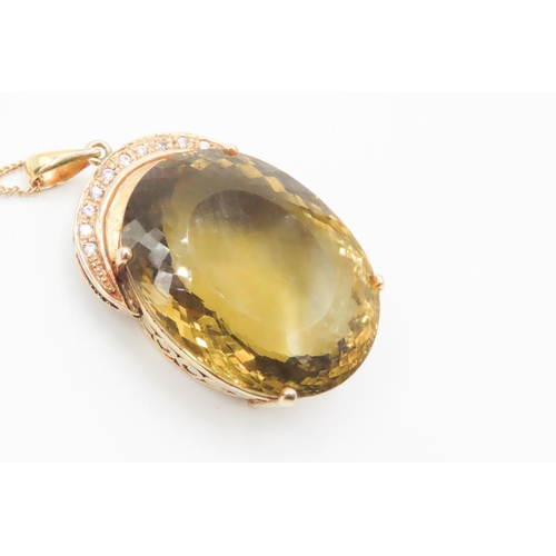 555 - Impressive Vintage Four Claw Set Citrine Pendant Mounted in 14 Carat Yellow Gold Basket Set Gem Inse... 