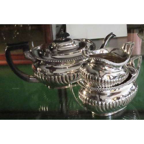 561 - Three Piece Irish Silver Tea Set Gadrooned Decoration Hallmarked By West of Dublin