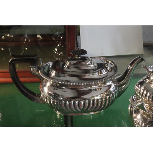 561 - Three Piece Irish Silver Tea Set Gadrooned Decoration Hallmarked By West of Dublin