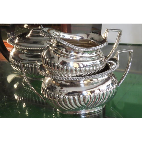 561 - Three Piece Irish Silver Tea Set Gadrooned Decoration Hallmarked By West of Dublin