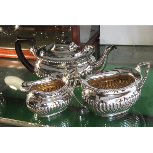 561 - Three Piece Irish Silver Tea Set Gadrooned Decoration Hallmarked By West of Dublin