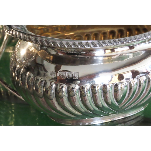 561 - Three Piece Irish Silver Tea Set Gadrooned Decoration Hallmarked By West of Dublin