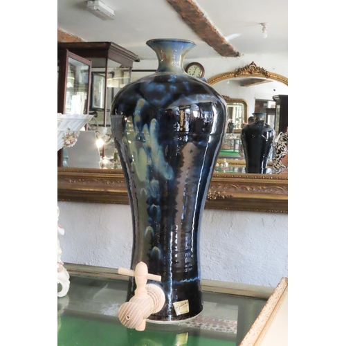 569 - Louis Mulcahy Cider Jug Shaped Form with Original Carved Wooden Tap Entire Approximately 18 Inches H... 