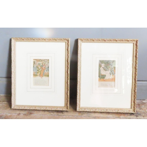 570 - Pair of Gilt Framed Antique Nursery Story Coloured Engravings Each Approximately 11 Inches x 9 Inche... 