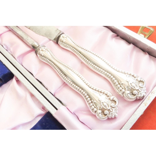 571 - Silver Handles Carving Set In Presentation Case