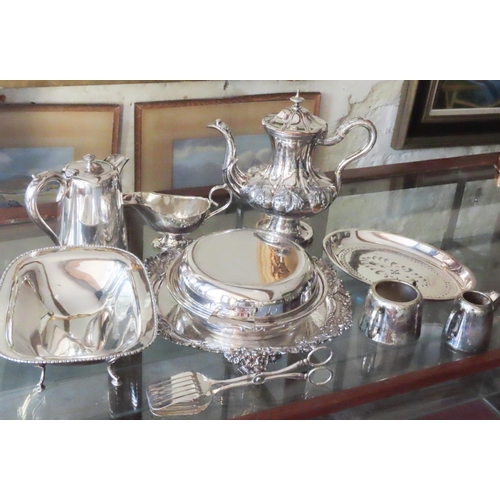 572 - Collection of Various Antique Silver Plate Including Rocco Form Coffee Pot Salver and Entree Dish an... 