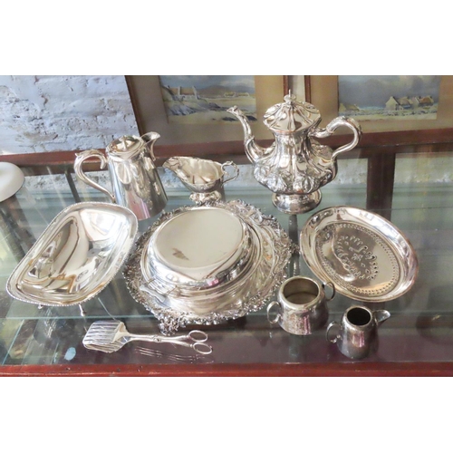 572 - Collection of Various Antique Silver Plate Including Rocco Form Coffee Pot Salver and Entree Dish an... 