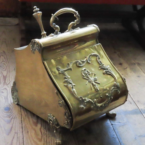 573 - Victorian Cast Brass Coal Companion of Shaped Form with Original Integral Shovel