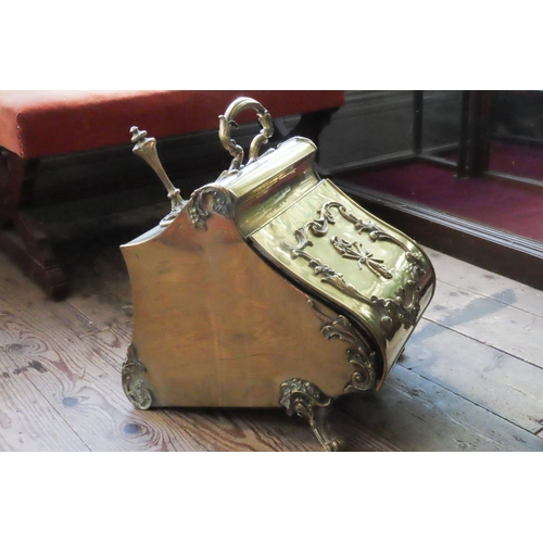 573 - Victorian Cast Brass Coal Companion of Shaped Form with Original Integral Shovel