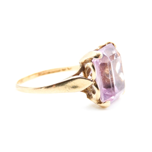 6 - Four Claw Set Amethyst Single Stone Ring Mounted in 9 Carat Yellow Gold Ring Size N