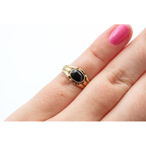 63 - Sapphire Bezel Set Ring Mounted in 9 Carat Yellow Gold Ring Size G and a Half