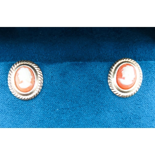 64 - Pair of 9 Carat Yellow Gold Cameo Set Earrings Each 1.5cm High