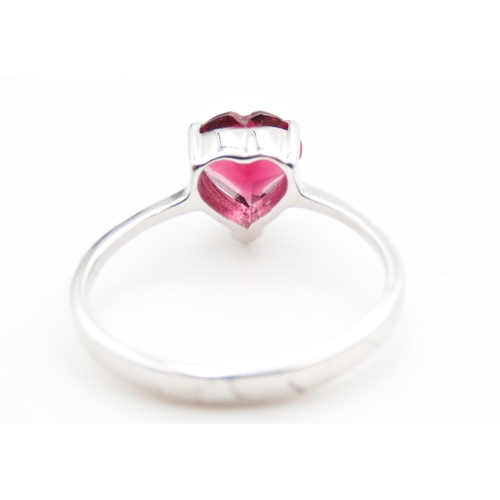 65 - Russian Ruby Heart Cut Three Claw Set Single Stone Ring Set in 9 carat White Gold Ring Size N