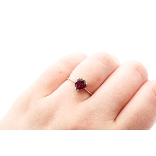 65 - Russian Ruby Heart Cut Three Claw Set Single Stone Ring Set in 9 carat White Gold Ring Size N