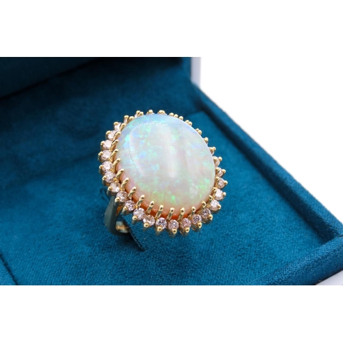 67 - Finely Set Opal Centre Stone Ring with Diamond Surround of High Colour and Scintillation Good Pin Fi... 