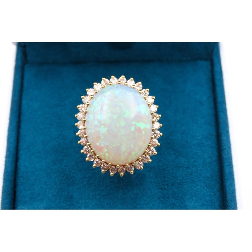 67 - Finely Set Opal Centre Stone Ring with Diamond Surround of High Colour and Scintillation Good Pin Fi... 