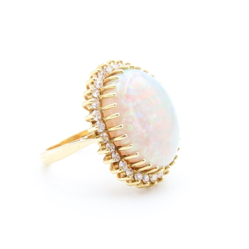 67 - Finely Set Opal Centre Stone Ring with Diamond Surround of High Colour and Scintillation Good Pin Fi... 