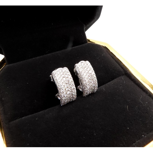 73 - Pair of Diamond Set Ladies Cluster Earrings Shaped Form Mounted in 18 Carat White Gold Each 1.5cm Hi... 