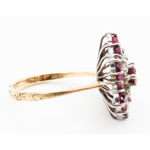 83 - Ruby and Diamond Set Ladies Statement Cluster Ring Set in 18 Carat Yellow Gold Ring Size R Finely De... 