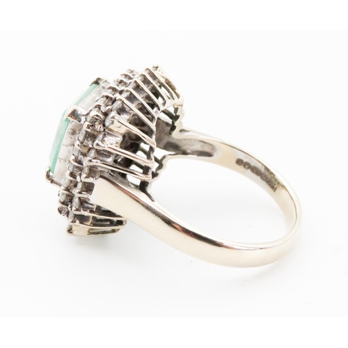 84 - Emerald Centre Stone Ring with Diamond Set Twin  Halo Surround Mounted in 18 Carat White Gold Ring S... 