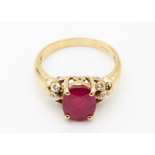 85 - Basket Set Ruby Single Stone Four Claw Ring  Set in 18 Carat Yellow Gold with Diamonds Set Shoulders... 