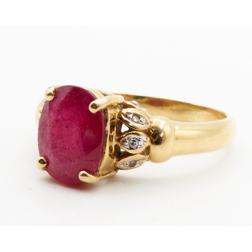 85 - Basket Set Ruby Single Stone Four Claw Ring  Set in 18 Carat Yellow Gold with Diamonds Set Shoulders... 