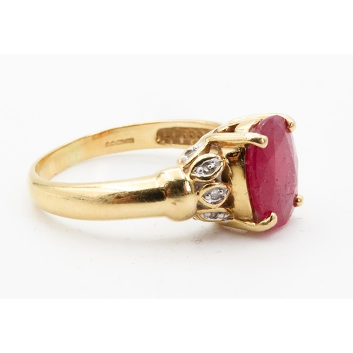 85 - Basket Set Ruby Single Stone Four Claw Ring  Set in 18 Carat Yellow Gold with Diamonds Set Shoulders... 