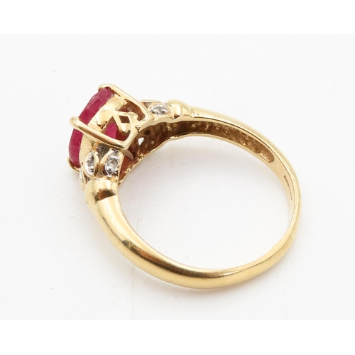 85 - Basket Set Ruby Single Stone Four Claw Ring  Set in 18 Carat Yellow Gold with Diamonds Set Shoulders... 