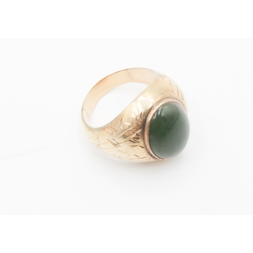 87 - Single Stone Bezel Set Polished Jade Ring Mounted in 14 Carat Yellow Gold Ring Size S Jade of Attrac... 