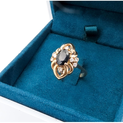 Attractively Set Sapphire and Diamond Ring Set in 14 Carat Yellow Gold Ring Size L and a Half