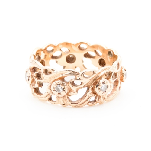 93 - Finely Detailed Filigree Form Ring Set with Diamonds Ring Size P 14 Carat Yellow Gold