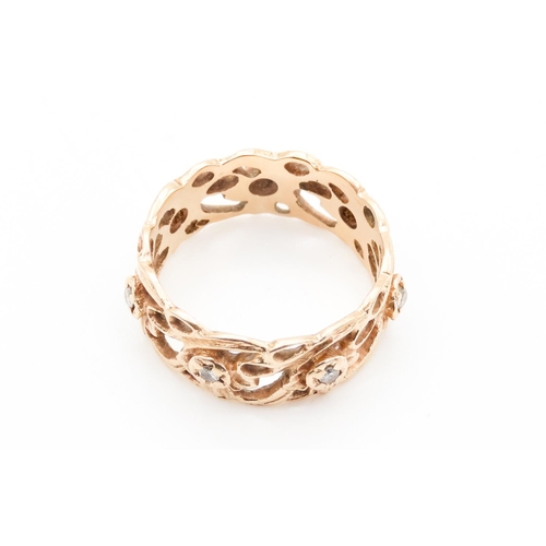 93 - Finely Detailed Filigree Form Ring Set with Diamonds Ring Size P 14 Carat Yellow Gold