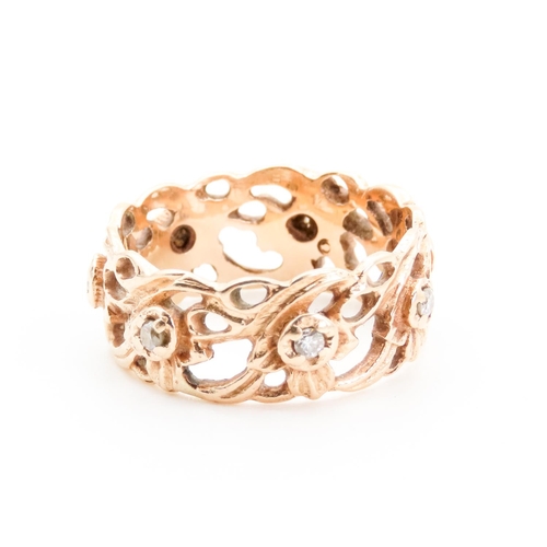 93 - Finely Detailed Filigree Form Ring Set with Diamonds Ring Size P 14 Carat Yellow Gold