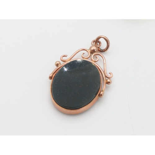 95 - Bloodstone and Carnelian Set Fob Pendant Mounted in 9 Carat Rose Gold 3.5cm High