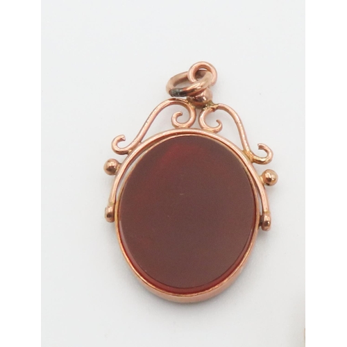 95 - Bloodstone and Carnelian Set Fob Pendant Mounted in 9 Carat Rose Gold 3.5cm High