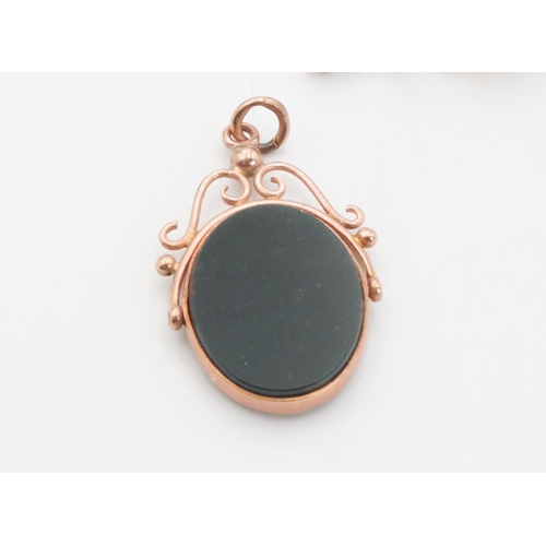 95 - Bloodstone and Carnelian Set Fob Pendant Mounted in 9 Carat Rose Gold 3.5cm High