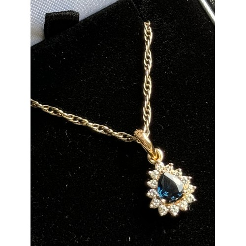 210 - Pear Cut Sapphire and Brilliant Cut Diamond Set Pendant Mounted in 14 Carat Yellow Gold 2cm Drop Fur... 