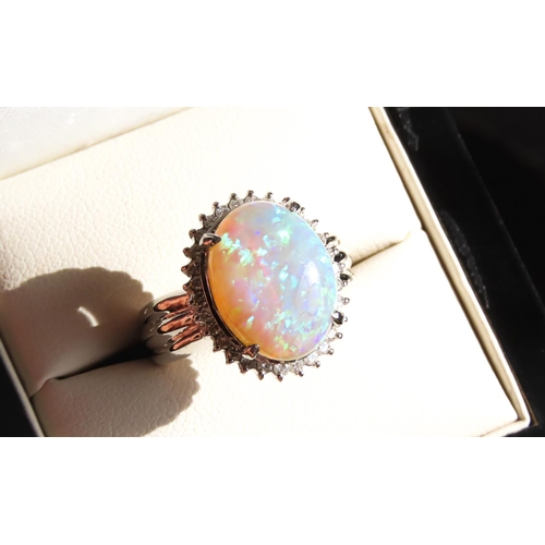 10 - Finely Detailed 5.24ct Opal Centre Stone Ring with Diamond Halo Surround Set in Platinum Opal of Hig... 