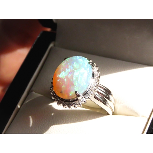 10 - Finely Detailed 5.24ct Opal Centre Stone Ring with Diamond Halo Surround Set in Platinum Opal of Hig... 