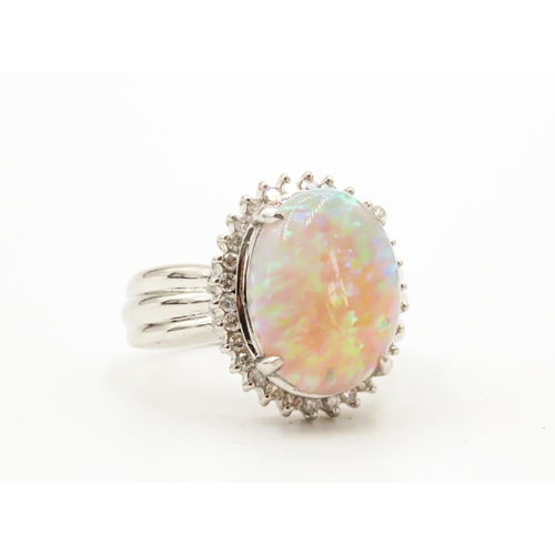 10 - Finely Detailed 5.24ct Opal Centre Stone Ring with Diamond Halo Surround Set in Platinum Opal of Hig... 