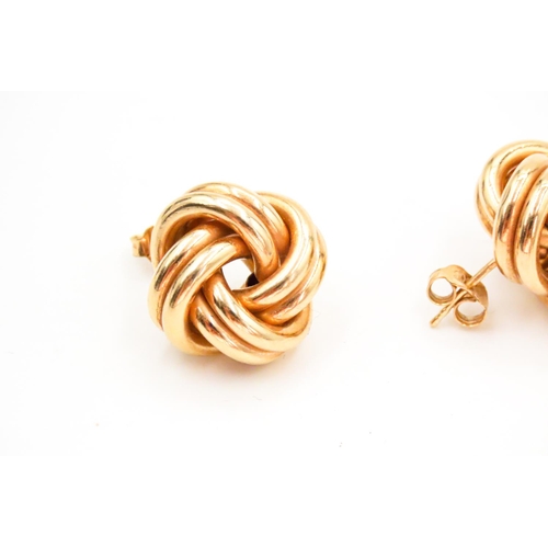 17 - Pair of 9 Carat Yellow Gold Knot Form Earrings Each 1.5cm Diameter