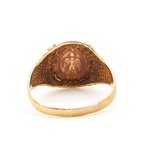 18 - Gold Emperador Maximilano 1865 Coin Ring Set in 9 Carat Yellow Gold Ring Size S